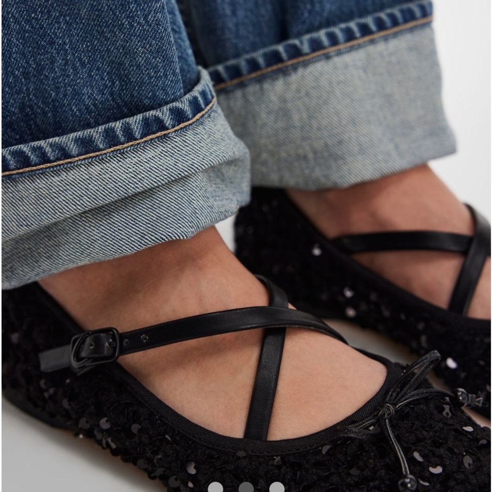 Circus by Sam Edelman Black Sequin Cross-Strap Flats